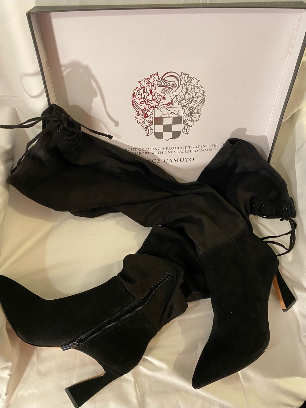 NIB Vince Camuto Tapala over the knee boot black suede 10 wide calf lace up